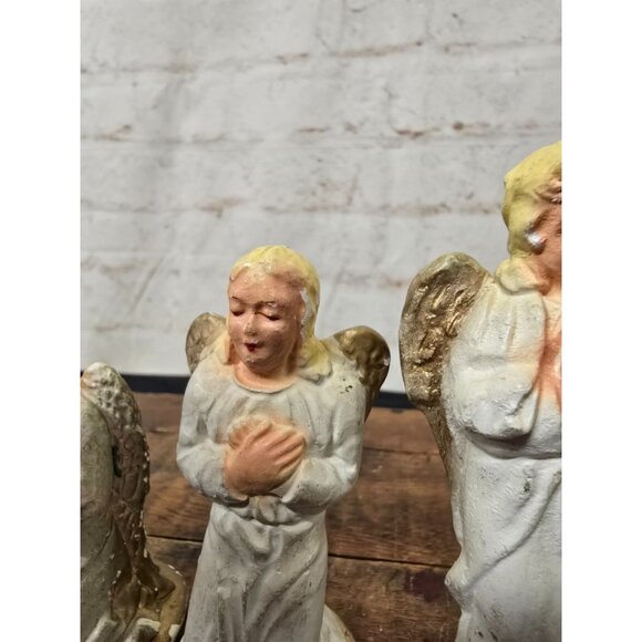 5 Vintage Chalkware Mid Century MCM Blond Angels Standing & Kneeling  4"-3" - Picture 5 of 8